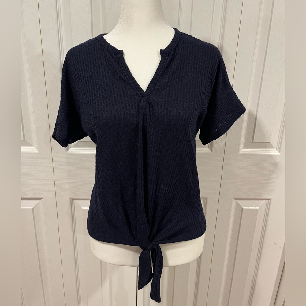 Blue tie front top